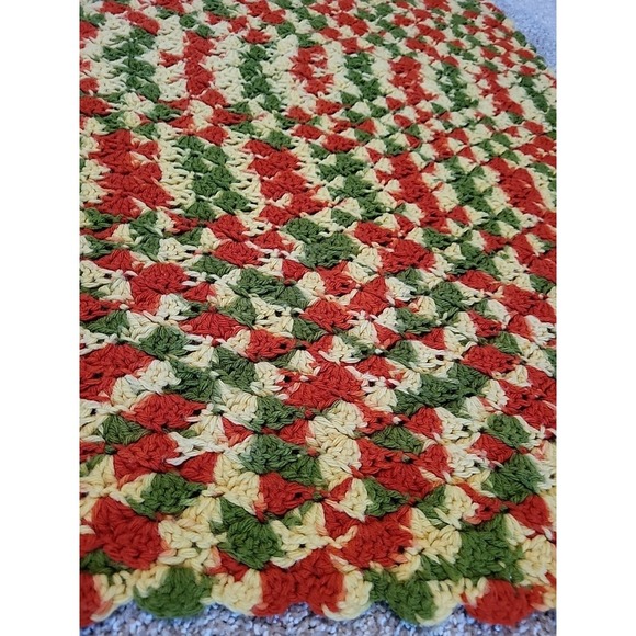 Afghan Handmade Crocheted Blanket Multi Color 69" X 45" Red Green Yellow - Picture 3 of 7
